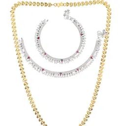 AanyaCentric Gold-plated Chain & Silver-Plated Anklets Jewellery Set image 2
