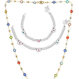 AanyaCentric Set Of 2 Silver-Plated Anklets With Gold-Plated Chain image 2