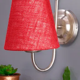 Devansh Maroon Jute Conical Wall Mounted Lamp with Steel Base image 3