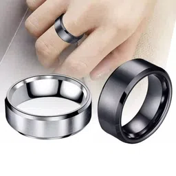 VIEN Men Set Of 2 Silver-Plated Stainless Steel Couple Rings image 2