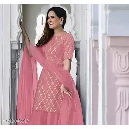 Cotton Women Kurti With Dupatta & Bottomwear image 2