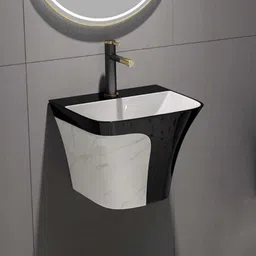 solano Premium Quality (LHB/014) Black Semi Pedistal Wash Basin With White Marble Finish Basin For Home Wall Hung Basin-picture-10