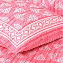 BED-SHEET.COM Pink & White Ethnic Motifs 250 TC Cotton King Bedsheet with 2 Pillow Covers image 3