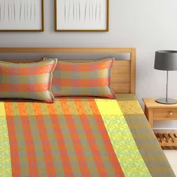 Arrabi Orange & Yellow Striped 300 TC King Cotton Bedsheet with 2 Pillow Covers image 5