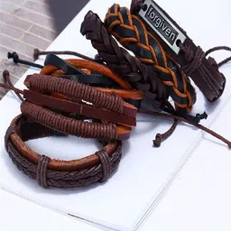 UNIVERSITY TRENDZ Men Set Of 6 Leather Multistrand Bracelet image 5