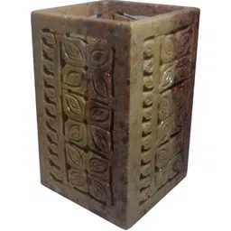 Avinash Handicrafts Brown Textured Reusable Carved Brush Holder image 2