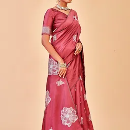 anouk rustic Anouk Purple & Gold-Toned Floral Embroidered Saree image 3