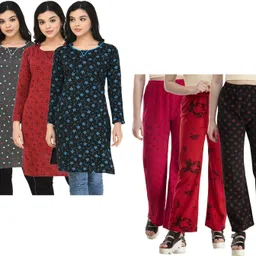 Pack of 6 Women Printed Acrylic Blend Straight Kurta-image-49