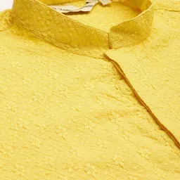 RAJUBHAI HARGOVINDAS Men Yellow Embroidered Regular Chikankari Pure Cotton Kurta with Churidar image 2