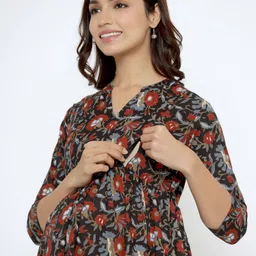 CRAFIQA  Floral Printed Floral Maternity & Nursing Cotton Kurta image 2
