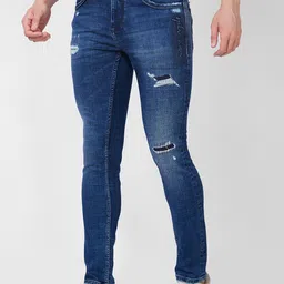 SPYKAR Men Skinny Fit Low-Rise Mildly Distressed Heavy Fade Stretchable Jeans image 3