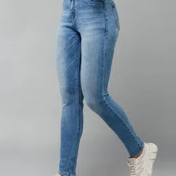 DOLCE CRUDO Women Blue Slim Fit High Rise Clean Look Heavy Fade Stretchable Jeans-picture-14