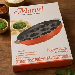 vamikasales Marvel Non-Stick 12 Cavity Appam Patra with S.S. Lid | Appam & Litti Maker | Tawa 24 cm diameter with Lid image 4