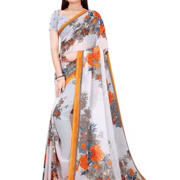KALINI Set Of 2 Beige & White  Printed Pure Georgette Saree image 2