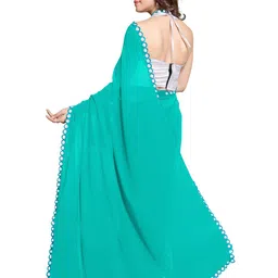 KALINI Turquoise Blue Mirror Work Embellished Saree image 2