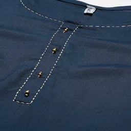 Yufta Women Navy Blue Yoke Design Panelled Thread Work Pure Cotton Kurti with Palazzos & With Dupatta image 5