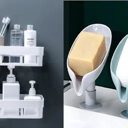 zenvio Bathroom Shelf and Soap Dish Pieces Combo (2 Bathroom Shelves+ 2 Soap Box) Plastic Wall Shelf-picture-20