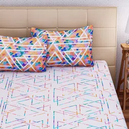 SEJ by Nisha Gupta White & Blue Cotton 180 TC Double King Bedsheet with 2 Pillow Covers image 4