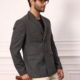 mr bowerbird Men Self Design Double Breasted Formal Blazer-picture-26