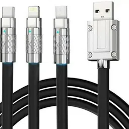 gophone 3-in-1 Cable 6 A 1 m PVC 3-in-1 Fast Charging Cable | Type-C, Lightning & Micro USB | Durable Braided Wire | Pack of 1-image-95
