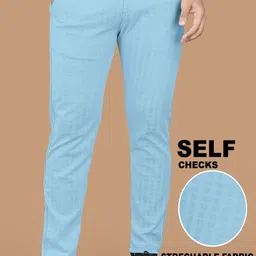 indiclub Men Regular Fit Light Blue Cotton Blend Trousers image 1