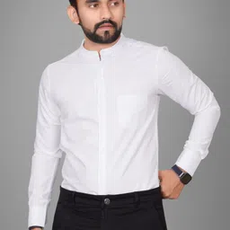 voroxy Men Regular Fit Solid Mandarin Collar Formal Shirt image 3