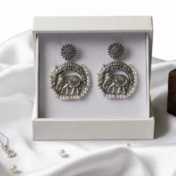 harmi collection Handcrafted Ethnic Oxidised German Silver Drop Earrings with Pearl Beading Sterling Silver, Alloy Drops & Danglers, Jhumki Earring-picture-45