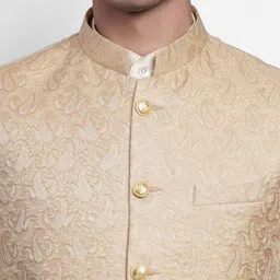 Wintage Men Beige Self-Design Banarasi Woven Nehru Jacket image 3