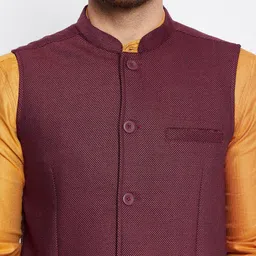 even Men Maroon Woven Design Nehru Jacket image 3
