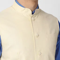 Peter England Elite Men Cream Printed Nehru Jackets image 5