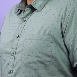 HIGHLANDER Plus Size Green Micro Ditsy Printed Spread Collar Cotton Casual Shirt image 2