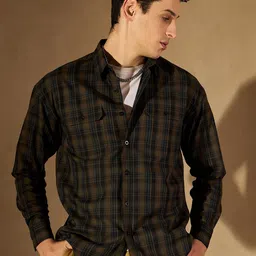 DENNISON Tartan Checked Spread Collar Smart Cotton Casual Shirt image 4