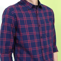 HIGHLANDER Men Navy Blue Slim Fit Tartan Checked Casual Shirt image 2