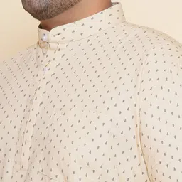 John Pride Plus Size Micro Ditsy Printed Mandarin Collar Cotton Casual Shirt image 2