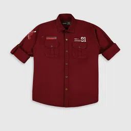 CAVIO Boys Standard Typography Printed Roll-Up Sleeves Casual Shirt image 2