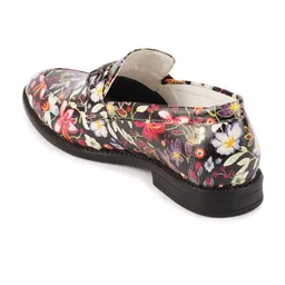 FAUSTO Men Black Floral Printed PU Loafers image 2