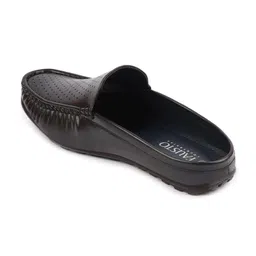 FAUSTO Men Black Perforations Back Open Loafers image 2