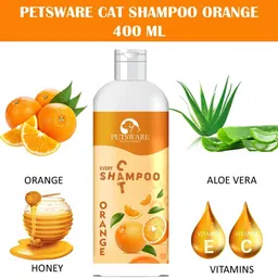 petsware 5 in 1 Cat Shampoo with Conditioner for Persian Cat & All Breeds of Cat & Kitten Allergy Relief, Conditioning, Flea and Tick, Whitening and Color Enhancing Orange Cat Shampoo image 2