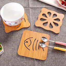 hexoniq Wooden-Bamboo Trivet Coaster, Wooden Heat Resistant Mat, Wooden Non-Slip Insulation Table Mat for Pots, Pans, Plates, Dishes, Teapots wooden Trivet image 3