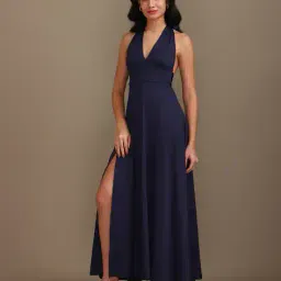 Shein Party Tie-Up Halter Neck Backless Maxi Split Thigh Dress image 2