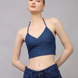 Shein Street Halter Neck Sleeveless Smocked Back Fitted Crop Top image 2