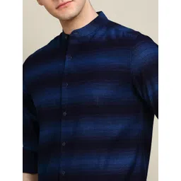 INVICTUS Sport Slim Fit Horizontal Stripes Mandarin Collar Long Sleeve Cotton Casual Shirt image 4