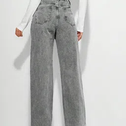 denim look Women Flared High Rise Grey Jeans image 3
