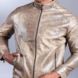 the indian garage co. Men Self Design Leather Jacket image 5