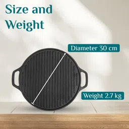 kbs enterprise Pre-Seasoned Cast Iron 2 in 1 Grill/Pan Dosa Tawa (30CM 2in1 Grill Tawa/Pan) Flat Pan 0.5 cm diameter with Lid 0 L capacity image 3