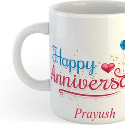 uniarawalas Happy Anniversary Prayush Name Ceramic Coffee Mug image 1