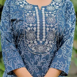 KALINI Bandhani Embroidered Pure Cotton Straight Kurta With Trousers & Dupatta image 2