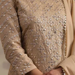 SCAKHI Ethnic Motifs Embroidered Mirror Work Pure Cotton Kurti with Sharara & Dupatta image 2