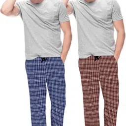pajamakart Pack of 2 Mens Cotton Checkered Pajama Men Pyjama-picture-12