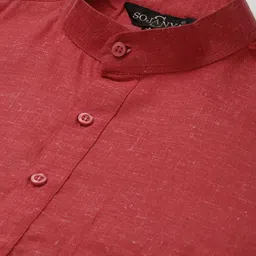 SOJANYA Men Red Cotton Linen Solid Kurta with Churidar image 2